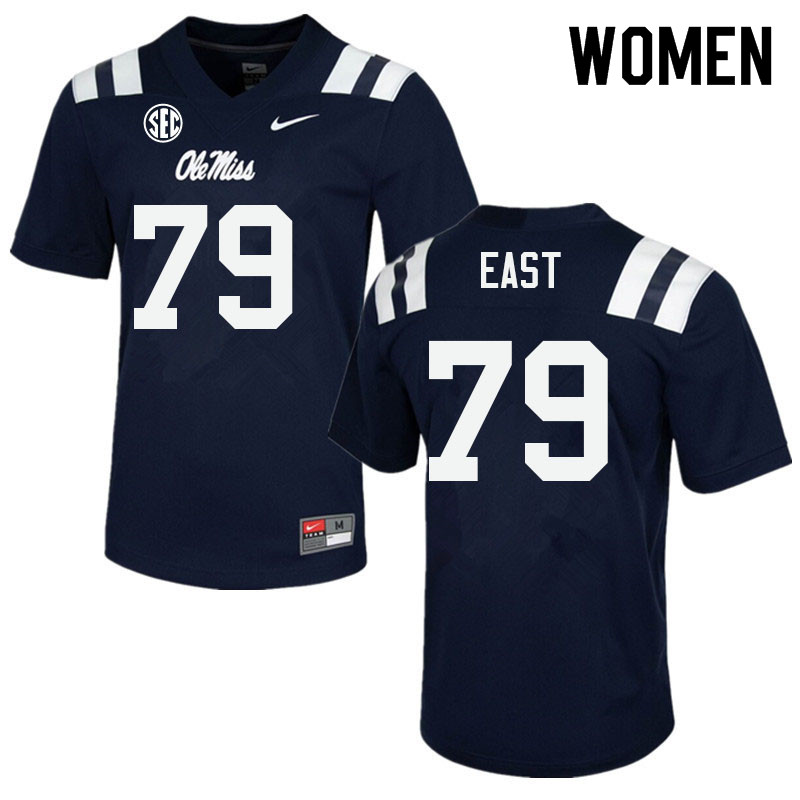 Women #79 Cam East Ole Miss Rebels College Football Jerseys Sale-Navy
